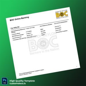 Sri Lanka Bank Of Ceylon Editable Utility Bill Template in Word and PDF formats