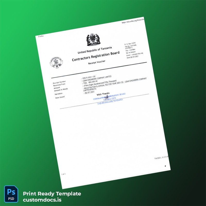 Custom Tanzania Contractors Registration Board Business Registration Certificate Template in Word and PDF formats page 3 File Preview - CustomDocs