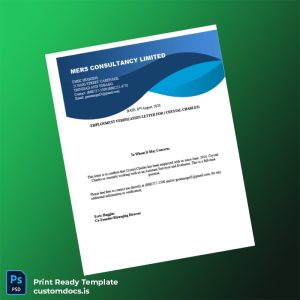 custom Trinidad and Tobago MERS CONSULTANCY LIMITED Employment Verification Letter Template - Word & PDF File Preview - CustomDocs