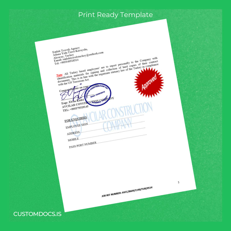 Custom Turkey Avcilar Construction Company Employment Verification Letter Template in Word and PDF formats page 5 File Preview - CustomDocs