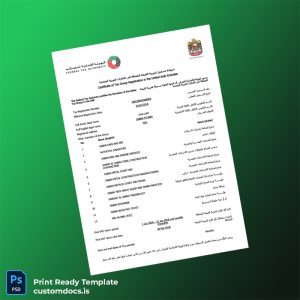 custom UAE Federal Tax Authority VAT Registration Certificate Template - Word & PDF File Preview - CustomDocs