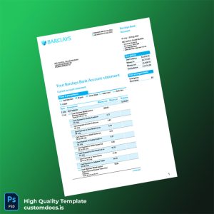 UK Barclays Bank Statement Template in Word and PDF formats