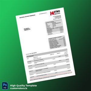 UK Metro Bank Business Account Statement Template in Word and PDF formats