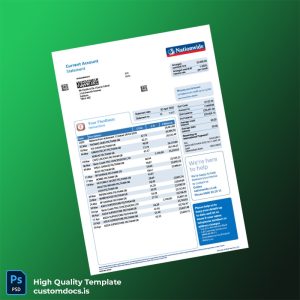 UK Nationwide Bank Statement Template in Word and PDF formats
