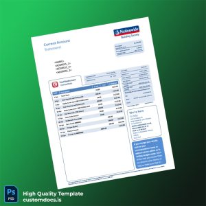 UK Nationwide Current Account Statement Template in Word and PDF formats