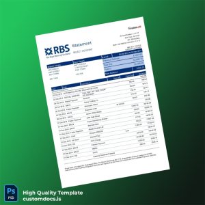 UK RBS Bank Statement Template in Word and PDF formats