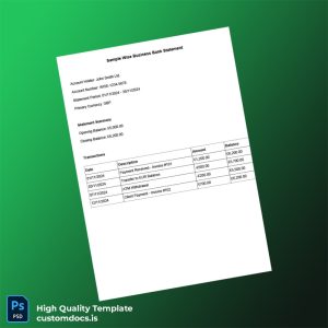 UK WISE Business Bank Statement Template in Word and PDF formats