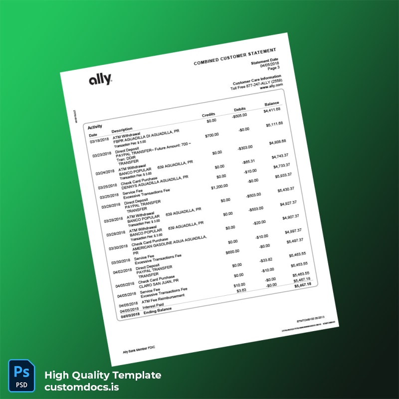 USA Ally Bank Statement Template in Word and PDF formats page 3