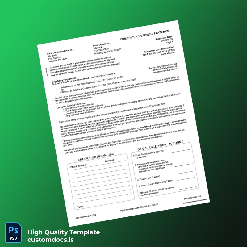 USA Ally Bank Statement Template in Word and PDF formats page 4