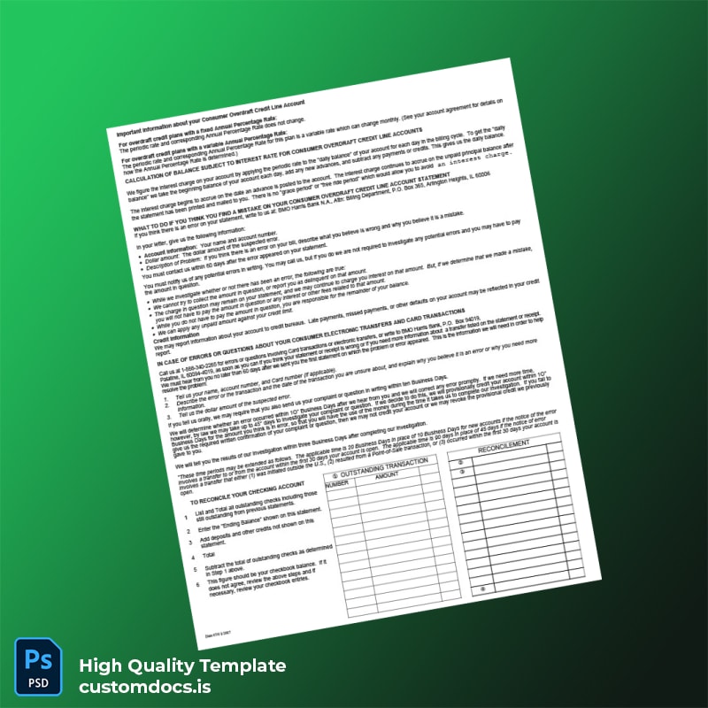 USA BMO Harris Bank Statement Template in Word and PDF formats page 3