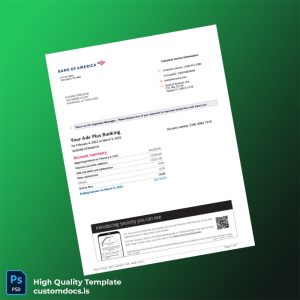 USA Bank of America Account Statement Template in Word and PDF formats