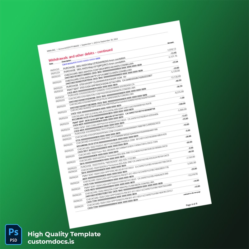 USA Bank of America Statement Template in Word and PDF formats page 4