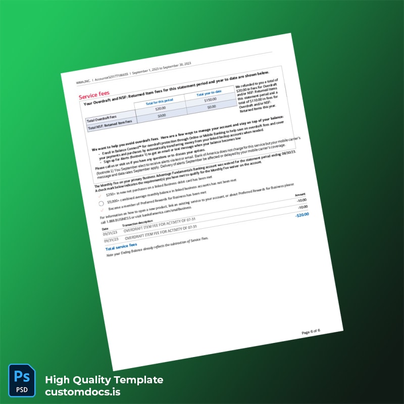 USA Bank of America Statement Template in Word and PDF formats page 6