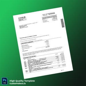 USA Chase College Checking Statement Template in Word and PDF formats