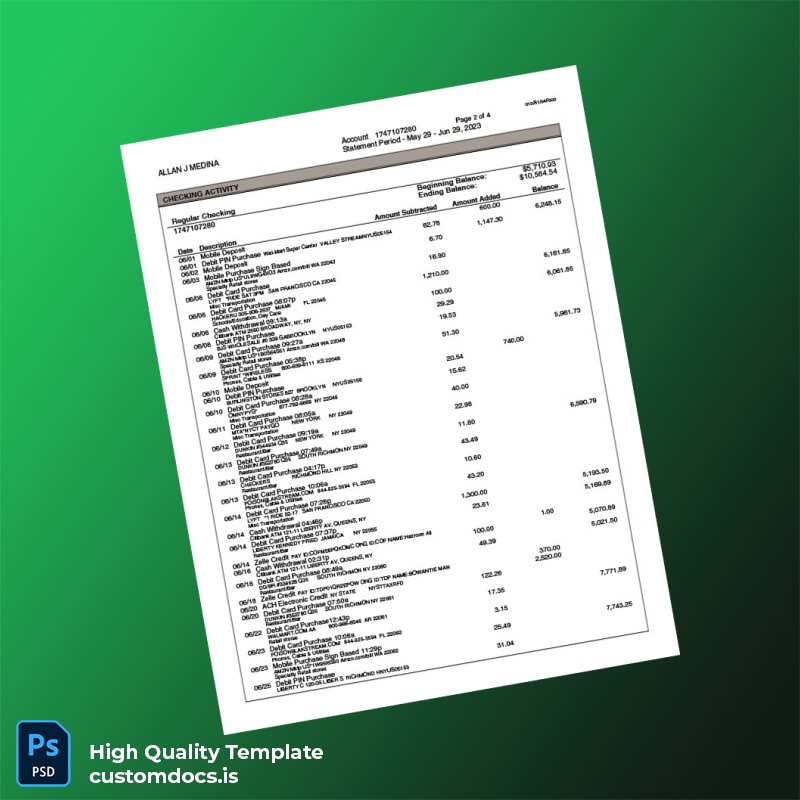 USA Citibank Bank Statement Template in Word and PDF formats page 2