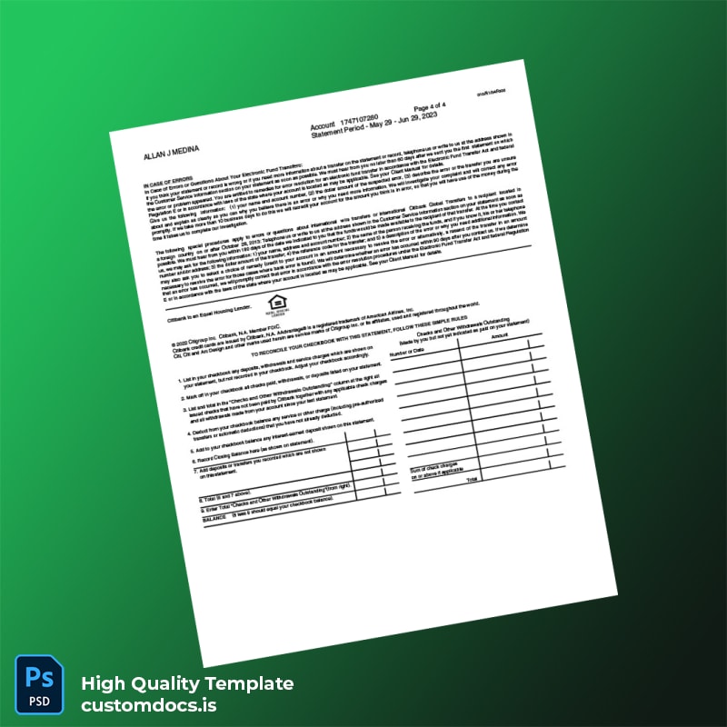 USA Citibank Bank Statement Template in Word and PDF formats page 4