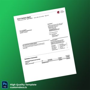 USA First Century Bank Statement Template in Word and PDF formats