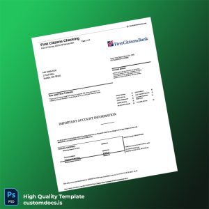 USA First Citizens Bank Statement Template in Word and PDF formats