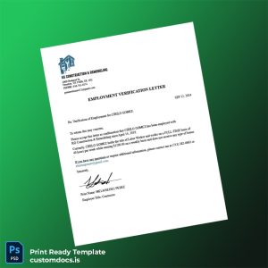 custom USA KG Construction and Remodeling Employment Verification Letter Template - Word & PDF File Preview - CustomDocs