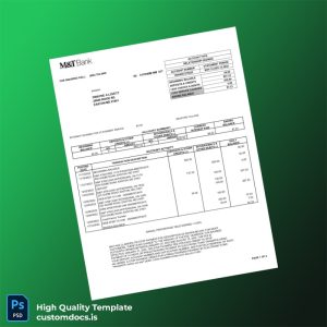 USA M T Bank Statement Template in Word and PDF formats