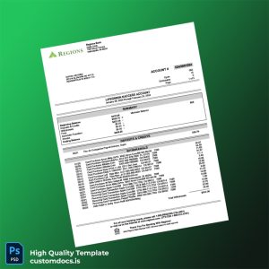 USA Regions Bank Personal Banking Statement Template in Word and PDF formats