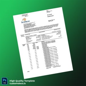 USA SunTrust Bank Statement Template in Word and PDF formats
