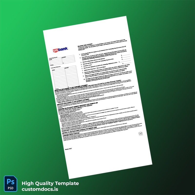 USA US Bank Business Statement Template in Word and PDF formats page 2