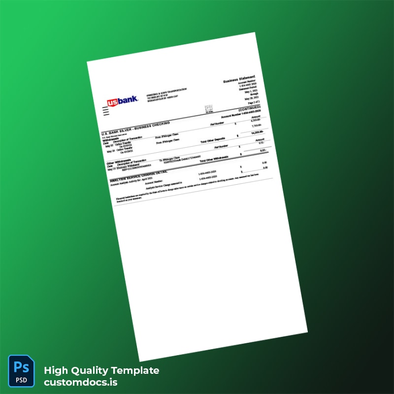 USA US Bank Business Statement Template in Word and PDF formats page 3