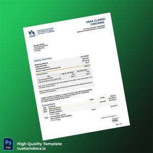 USA USAA Federal Savings Bank Account Statement Template in Word and PDF formats