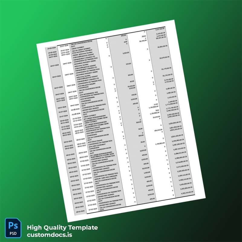 Uganda 32111 Savings General Personal Ordinary UGX Bank Statement Template in Word and PDF formats page 2