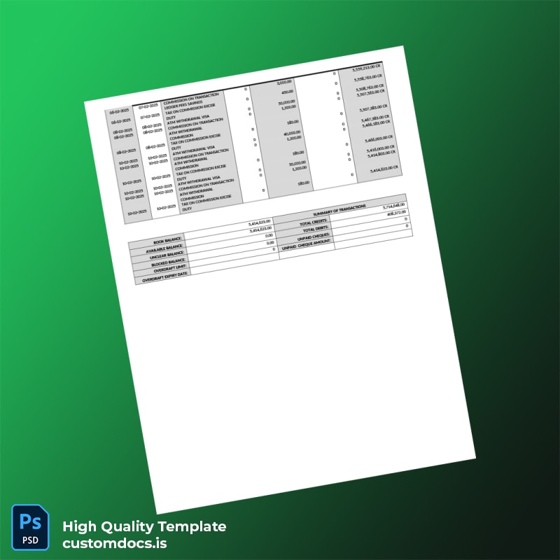 Uganda 32111 Savings General Personal Ordinary UGX Bank Statement Template in Word and PDF formats page 3