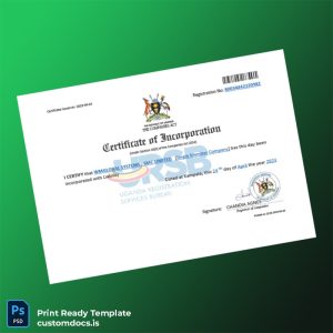 customizable Uganda Registrar of Companies Certificate of Incorporation Template - Word & PDF File Preview
