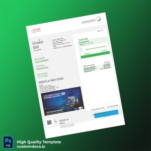 United Arab Emirates Dubai Electricity And Water Authority Editable Utility Bill Template in Word and PDF formats