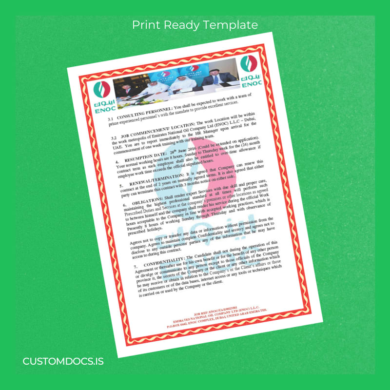 Custom United Arab Emirates ENOC Employment Verification Letter Template in Word and PDF formats page 2 File Preview - CustomDocs