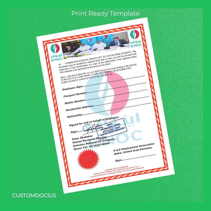 Custom United Arab Emirates ENOC Employment Verification Letter Template in Word and PDF formats page 5 File Preview - CustomDocs