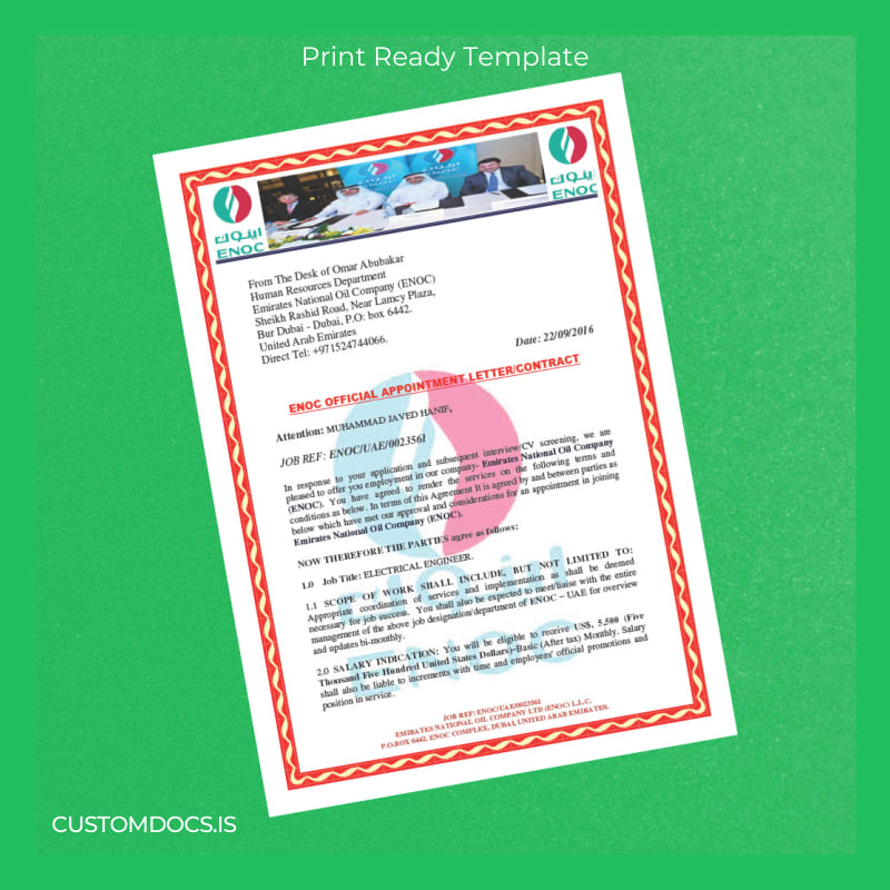 custom United Arab Emirates ENOC Employment Verification Letter Template - Word & PDF File Preview - CustomDocs