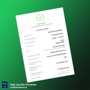 United Arab Emirates Gulf M-1 Editable Transfer Receipt Template in Word and PDF formats
