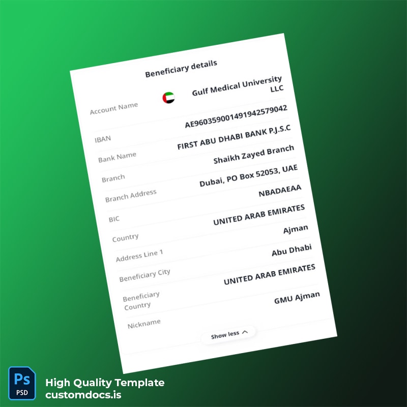 United Arab Emirates Gulf M-1 Editable Transfer Receipt Template in Word and PDF formats page 2