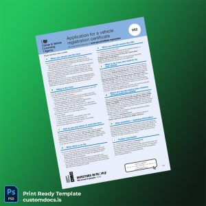 customizable United Kingdom DVLA Registration Certificate Template - Word & PDF File Preview
