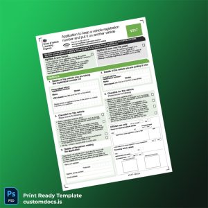 custom United Kingdom DVLA Vehicle Registration Number Transfer Application Form Template - Word & PDF File Preview - CustomDocs