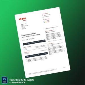United Kingdom E ON Next Energy Limited Editable Utility Bill Template in Word and PDF formats
