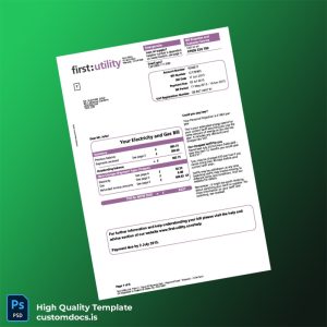 United Kingdom First Utility Editable Electricity Bill Template in Word and PDF formats