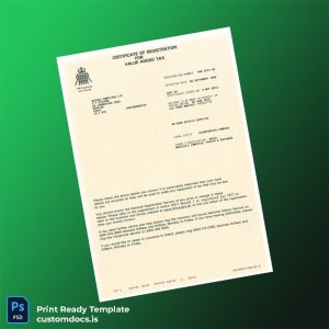 custom United Kingdom HMRC VAT Registration Certificate Template - Word & PDF File Preview - CustomDocs