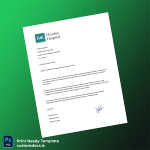 custom United Kingdom Hendon Hospital Employment Verification Letter Template - Word & PDF File Preview - CustomDocs