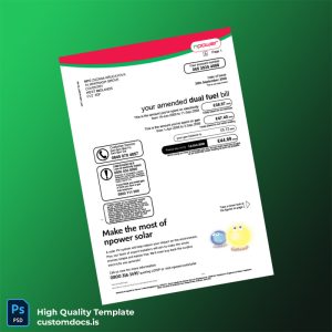 United Kingdom Npower Editable Dual Fuel Bill Template in Word and PDF formats