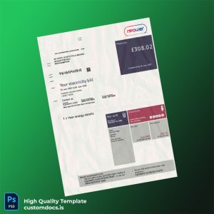 United Kingdom Npower Editable Electricity Bill Template in Word and PDF formats