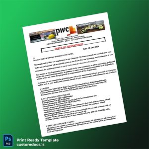 custom United Kingdom PWC Oil and Gas Ltd Employment Verification Letter Template - Word & PDF File Preview - CustomDocs