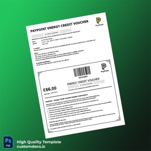 United Kingdom PayPoint Editable Energy Credit Voucher Template in Word and PDF formats