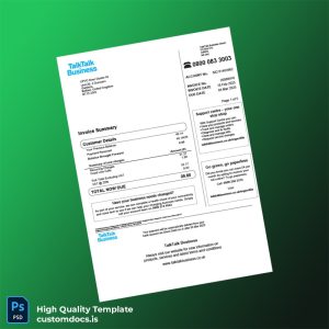 United Kingdom TalkTalk Business Editable Utility Bill Template in Word and PDF formats
