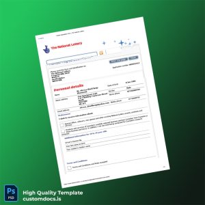 United Kingdom The National Lottery Editable Postal Registration Form Template in Word and PDF formats